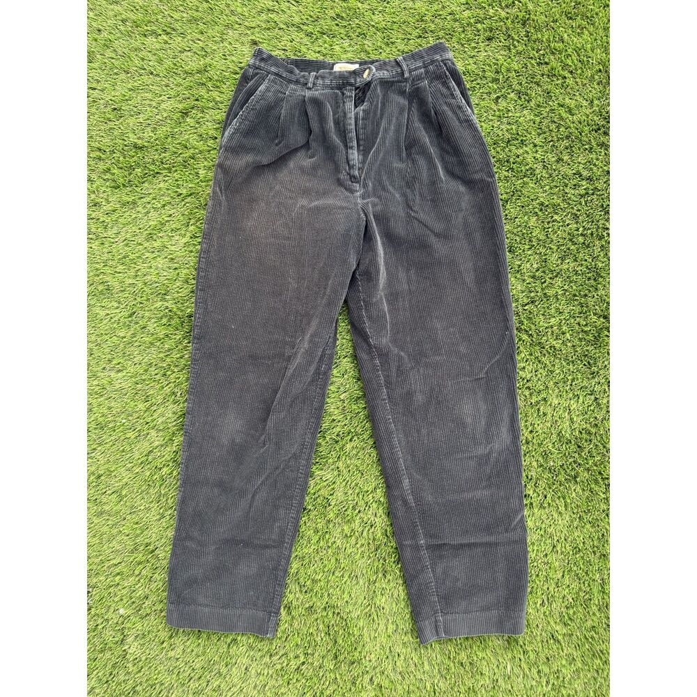 Vintage 90s Talbots Pleated High Rise Corduroy Trousers, Washed Black, Size 10